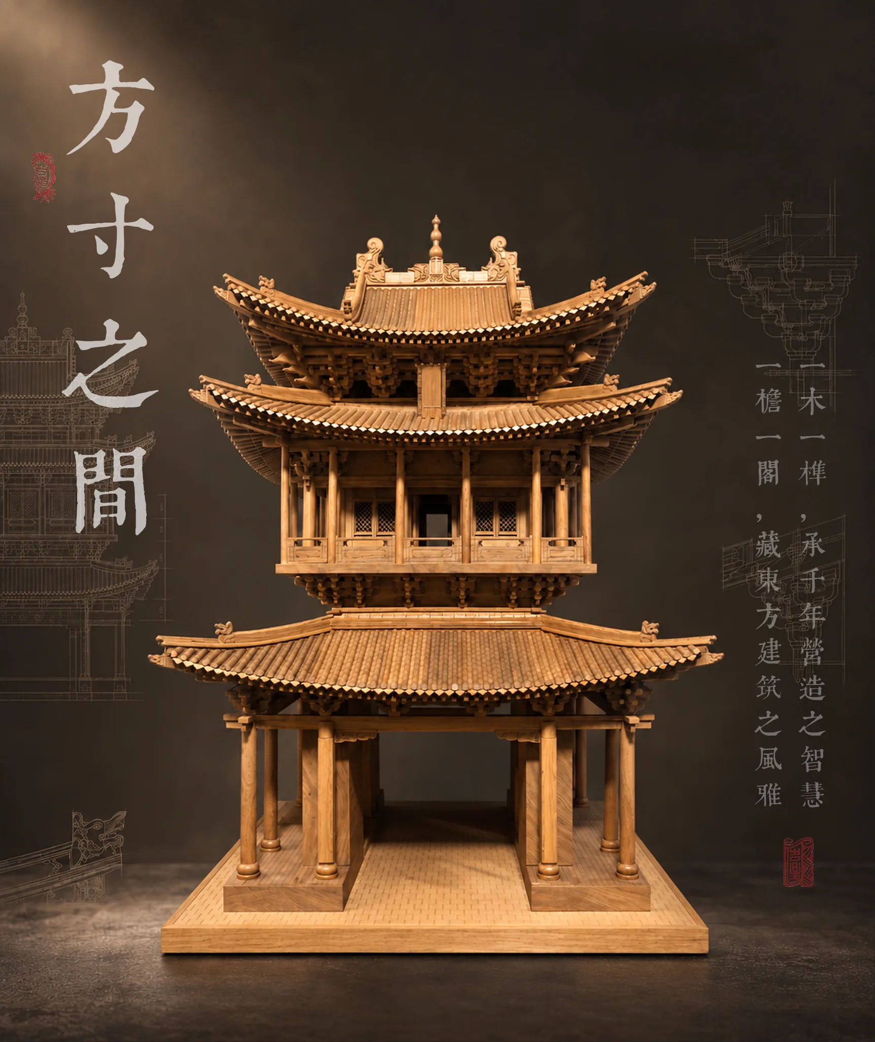 平遥古城市楼木质模型正视图
